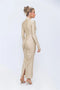 Women's Hollow Out Long Sleeve Metal Buckle Ruched Slit Long Dress