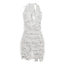 Women's Halter Tassel See Through Mini Dress