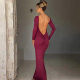 Women's Elegant Long Sleeve Backless Dress