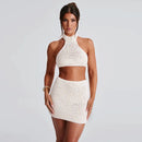 Women’s knitted sleeveless crop top+high waisted mini skirt set