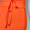 Women's Orange Bandage Sashes Belt Plunge V Bodycon Mini Dress