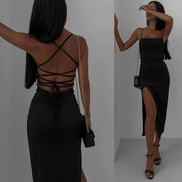 Women's Split  Backless Bandage Slim Dress