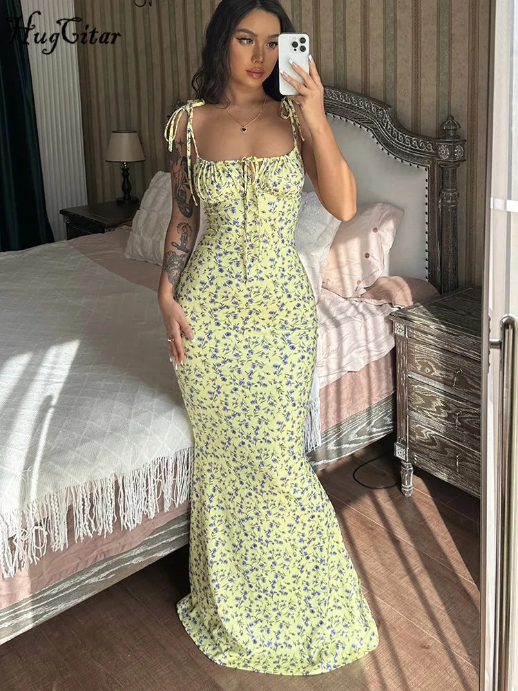 Women’s Floral Print Sleeveless Backless Maxi Dress