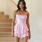 Women's Lace-up Backless Spaghetti Strap A-Line Satin Mini Dress