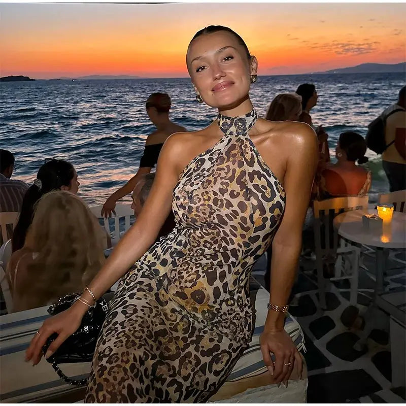 Women's Sleeveless Leopard Print Party Dress