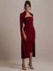 Women's Long Sleeve  Square Collar Back Slit Bodycon Midi Dress