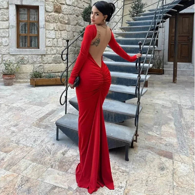 Women’s Long-Sleeved Backless Hip Dress