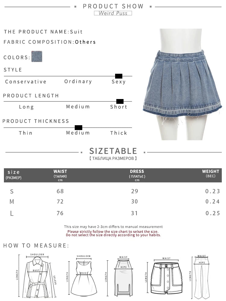 Pleated Denim Skirts Women Summer Trend Vintage Y2K 2023 Fashion Wild Streetwear Casual Hipster A-Line Skirt Bottoms