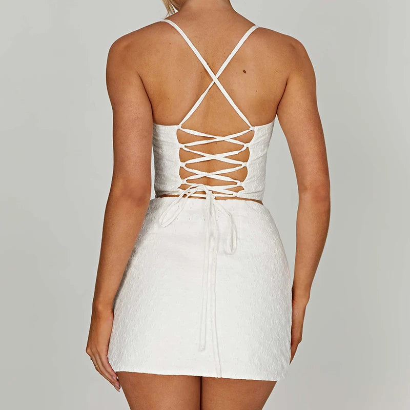 2 Piece Slim Backless Tops + Mini Skirt Set