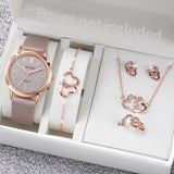 Fashion Matte Dial Women's Watches with Diamond Heart Jewelry Set