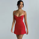 Women's Red Lace Up Hollow Backless Strap Mini Dress