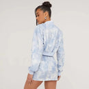 Women's Tie Dye Long Sleeve Zip Up Cropped Jacket and Mini Skirt