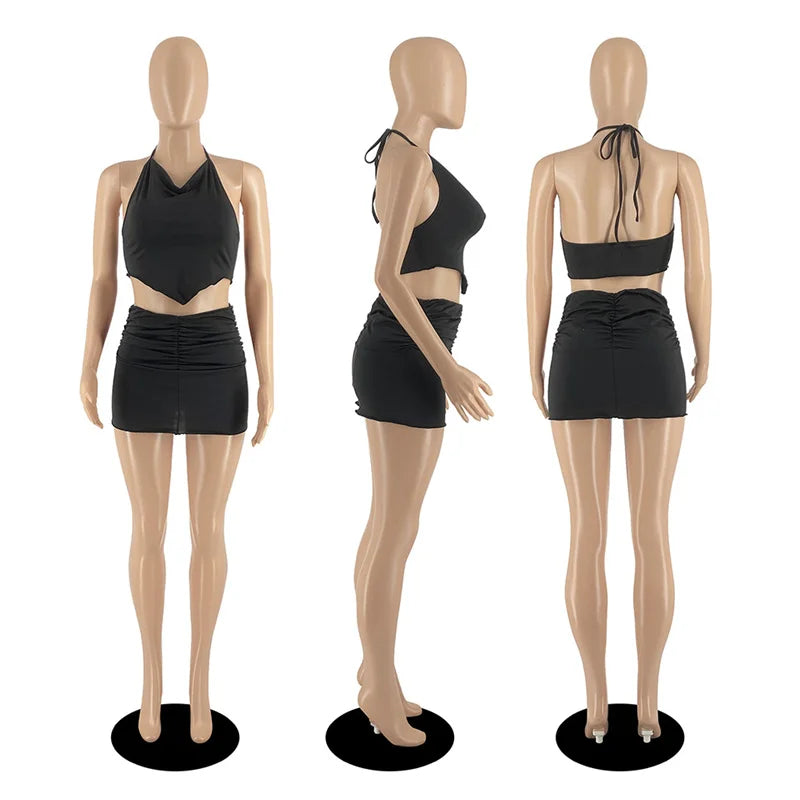 Halter Backless Crop Top and Mini Skirt Sets