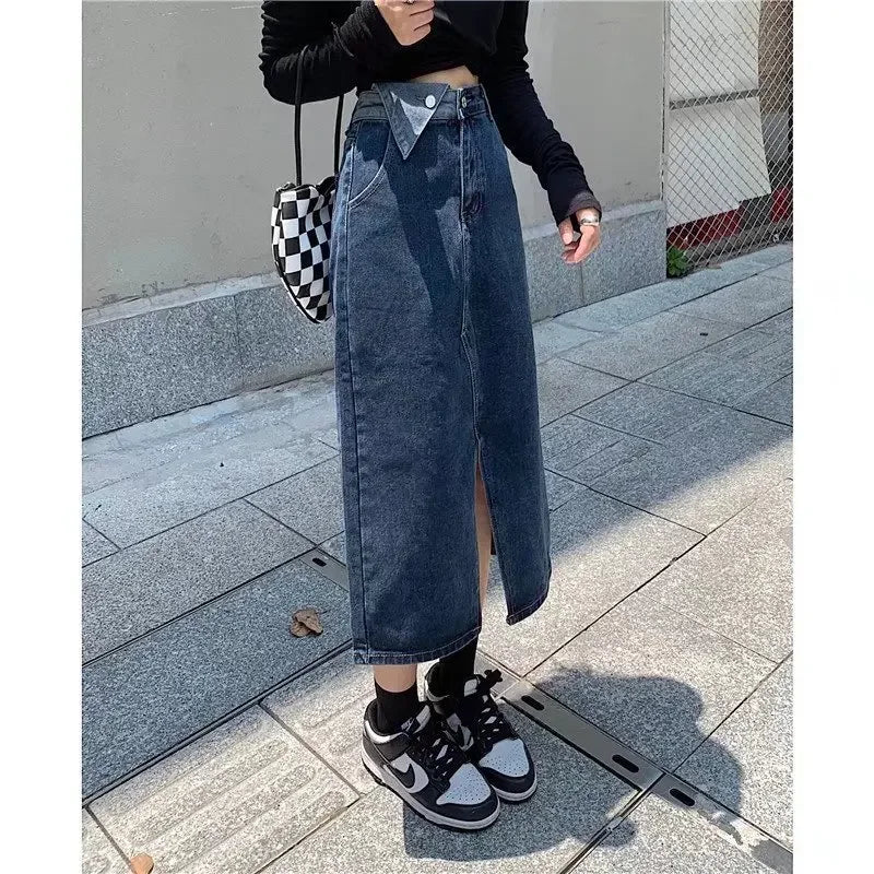 High-waisted A- line Denim Skirt For Women Side Slit Design Sensibility Spring Autumn Season 2022 Summer Fashion