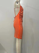 Women's Orange Backless Spaghetti Strap Wapped Ruched Bodycon Cami Mini Dress