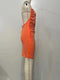 Women's Orange Backless Spaghetti Strap Wapped Ruched Bodycon Cami Mini Dress