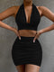 Lace Up V Neck Hollow Out Two Piece Set.