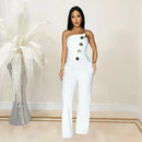 Women's Elegant Button Strapless Sleeveless Irregular Jumpsuits