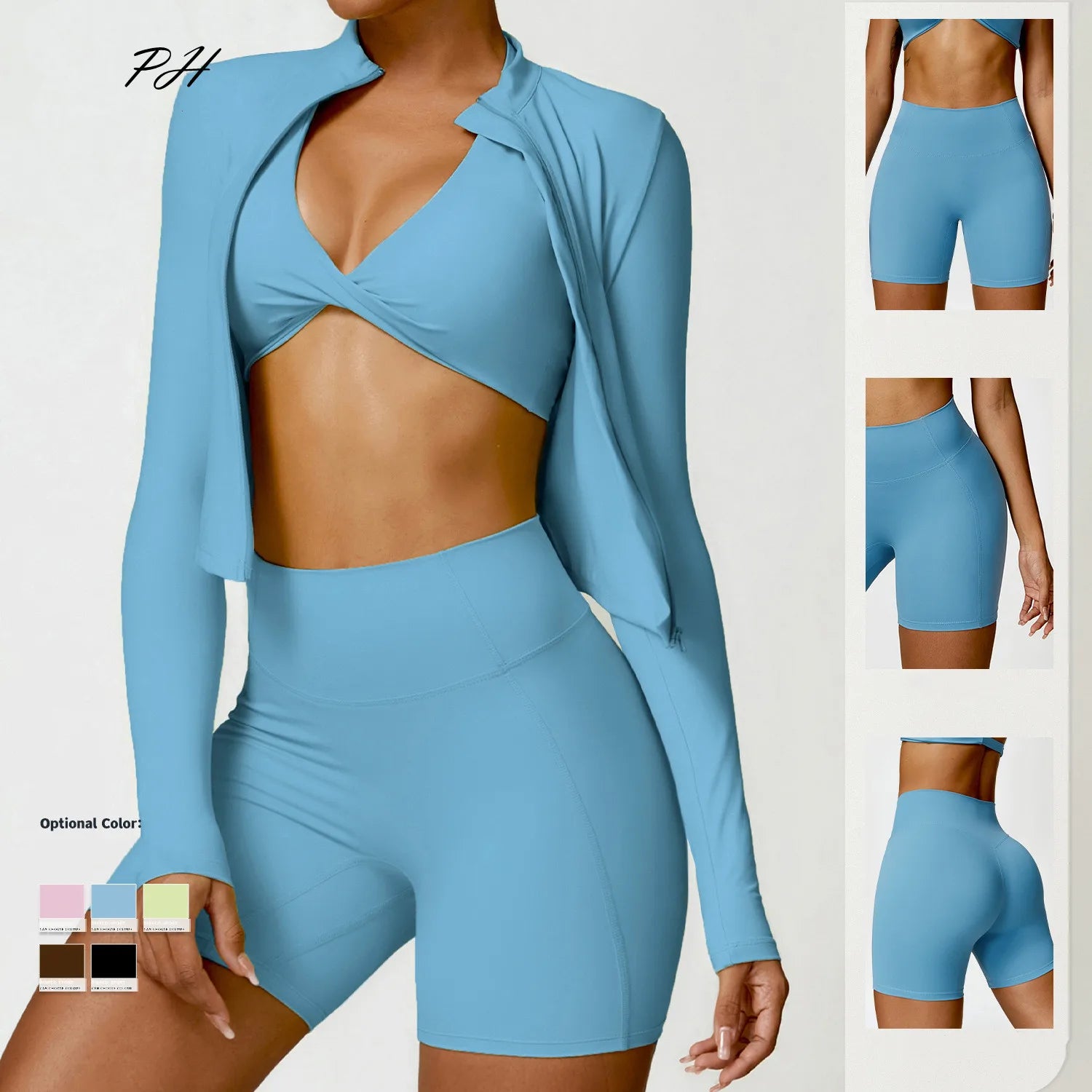 Women’s Nude Long Sleeves Quick Dry Zipper Active Sets