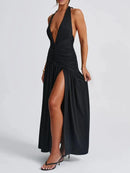 Women's V-Neck Halter Maxi Dress