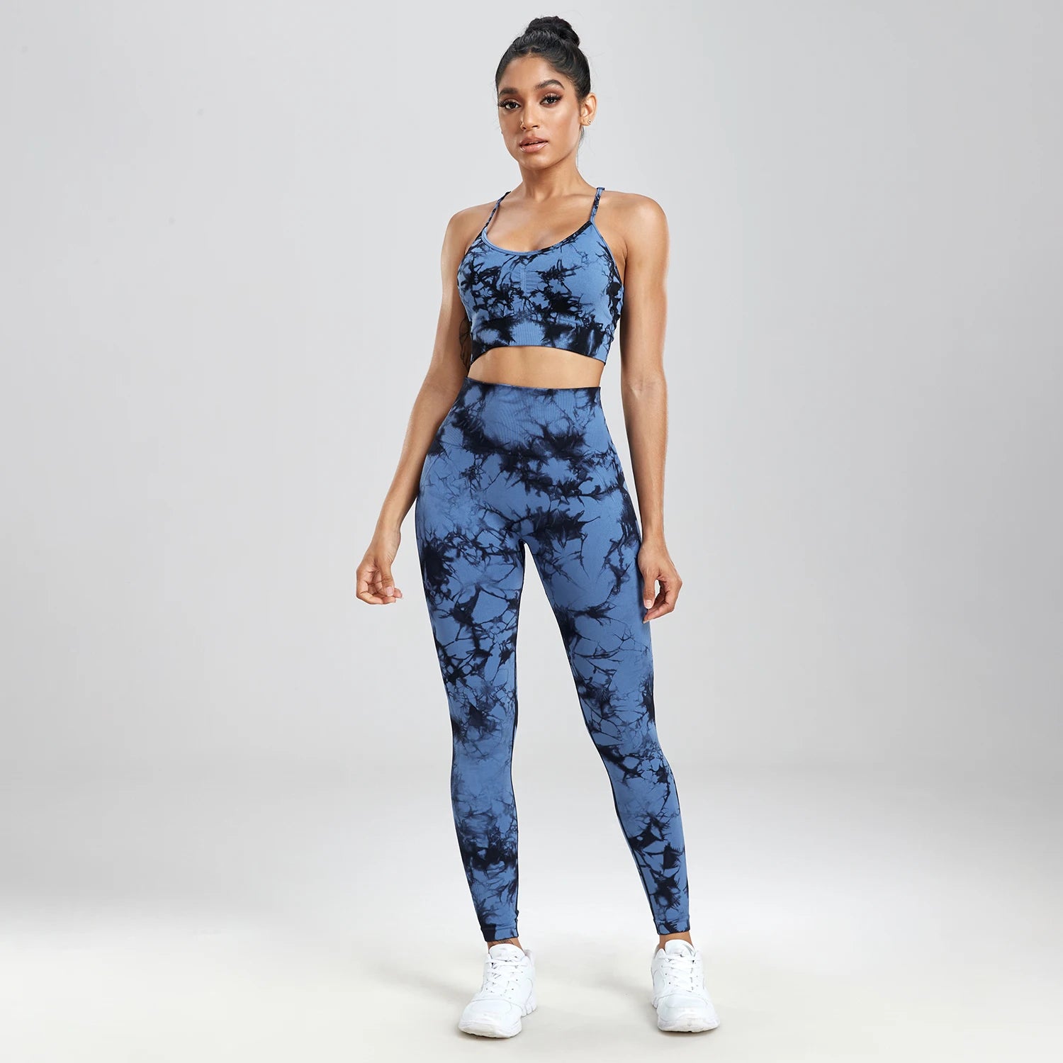 Women's Seamless Tie Dye Yoga Set - Push Up Bra and High Waist Pants