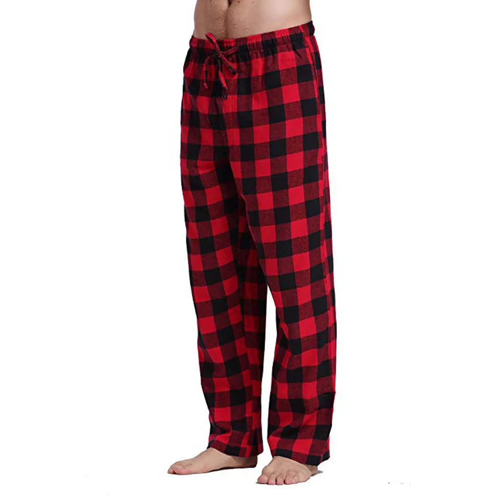 Men Home Wear Straght Casual Business Pants Cotton Super Soft Men Jogger Sweatpants Flannel Plaid Pajama Pencil Pants Red