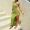 Women's Sleeveless Strap Hollow Out Side Slit Long Dress