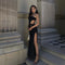 Women's Black Strapless Hollow Slit Floor-length Dress