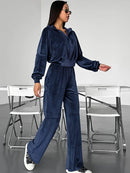 Women's Velvet Long Sleeve Two Piece Tracksuit