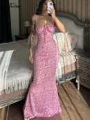 Women’s Floral Print Sleeveless Backless Maxi Dress