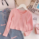 Spring Autumn Girls Clothing Set Solid Color Long Sleeve Top+Letter Print Wide Leg Jeans 2Pcs For 4-12Y Kids Fashion Outfit