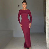 Women's Elegant Long Sleeve Backless Dress