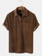 Men's Corduroy Short Sleeve Solid Lapel Loose Pullover Tops