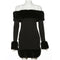 Women's Backless Long Sleeved Fur Shoulder And Bottom Mini Dress