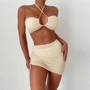 Women's 3 Piece Bikini And Side Draw Rope Skirt