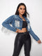 Women's Fringe Tassel Cropped Hem Ripped Crop Denim Jacket