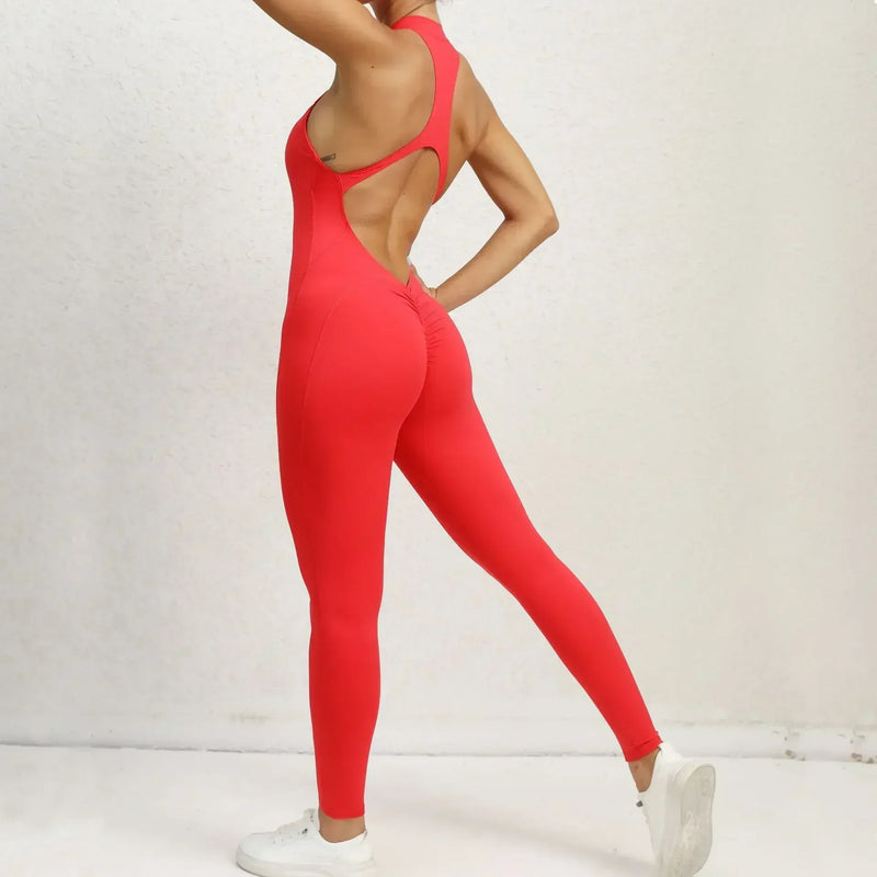 Women's Hollow Backless Scrunch Sporty Raises Butt Jumpsuit