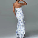 Women's Floral Off Shoulder Ruffles Irregular Tube Chic Maxi Dress