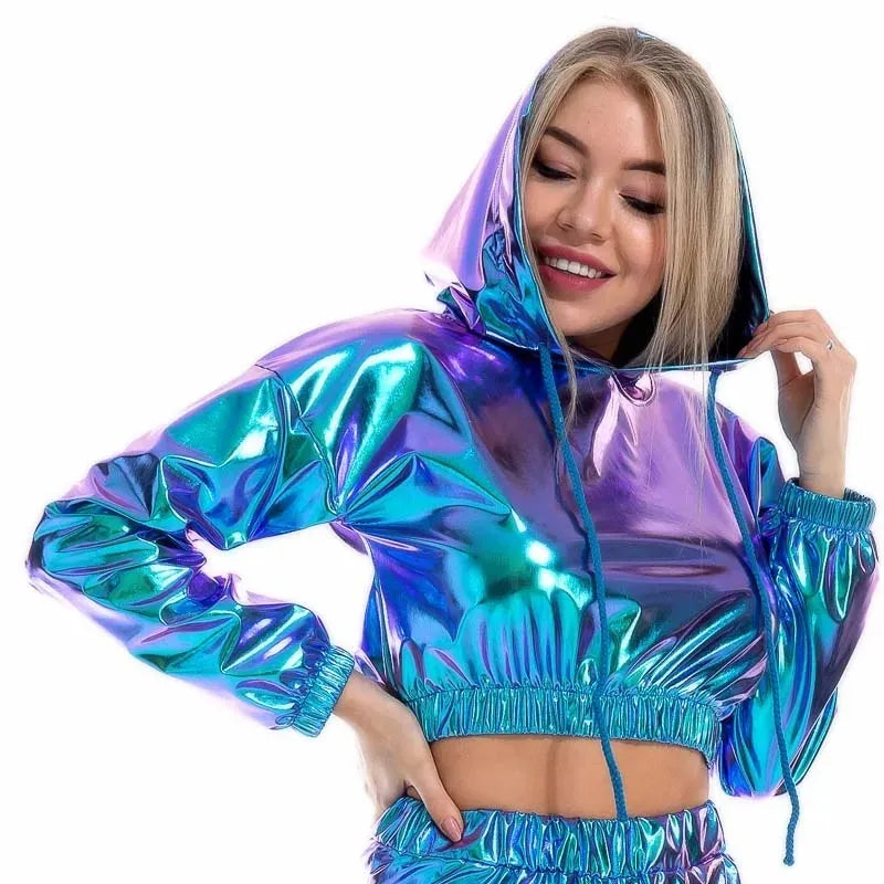 Cropped Holographic Hoodie