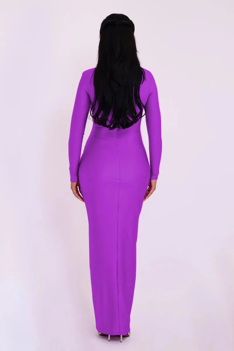 Women's Hollow Out Long Sleeve Solid Color Slim Fit Cut Out Maxi Dress