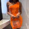 Women's Orange Shoulder Tight Knitted Slim Sleeveless High Waist Mini Dress