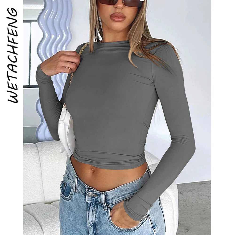 Women's Long Sleeve Crew Neck Skinny T-Shirt