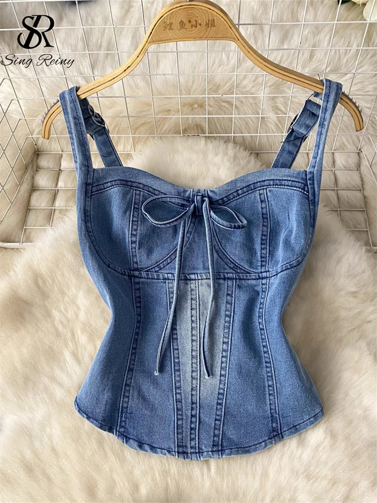 Women’s Tops+Zipper Shorts Denim Sets