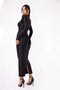 Women's Hollow Out Long Sleeve Metal Buckle Ruched Slit Long Dress