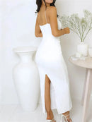 Women’s Long Rushed Sleeveless Slim Back Split Dress