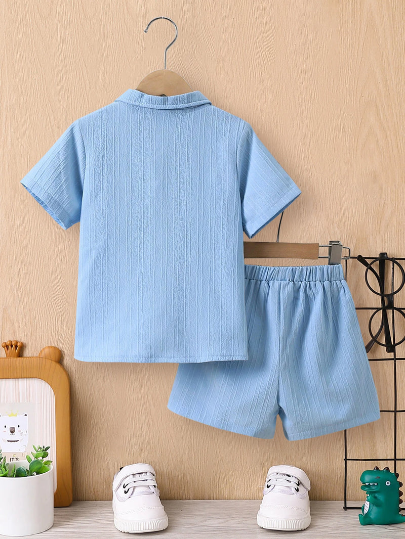 Boys Blue Wave Shirt And Shorts Casual Two-Piece