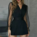 Women's Mesh Sleeve Coat Dress With Belt