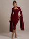 Women's Long Sleeve  Square Collar Back Slit Bodycon Midi Dress