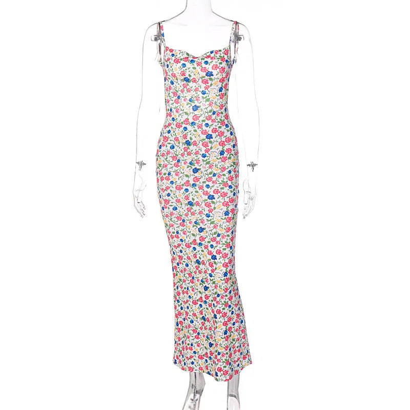 Long Floral Backless Slimming Dress