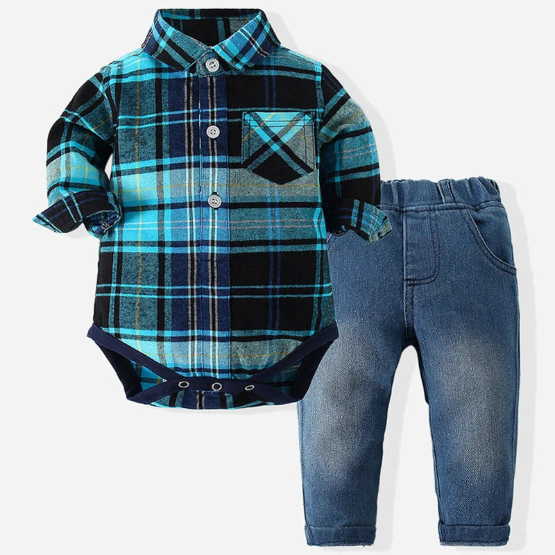 Newborn Two Piece Button-up Shirt and Jeans Set